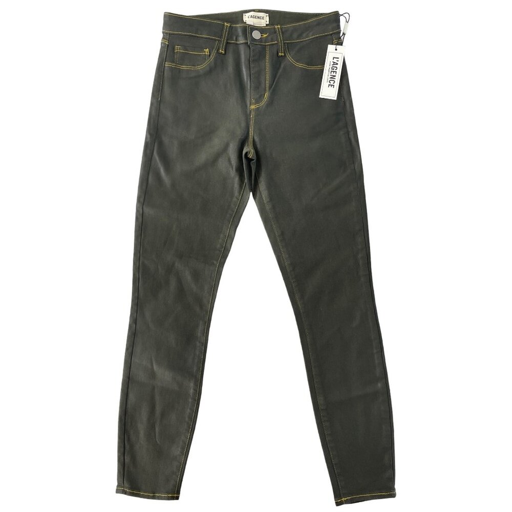 L’Agence Margot‎ High Rise Skinny Coated Army Green Gold Contrast 25 Stretch NWT